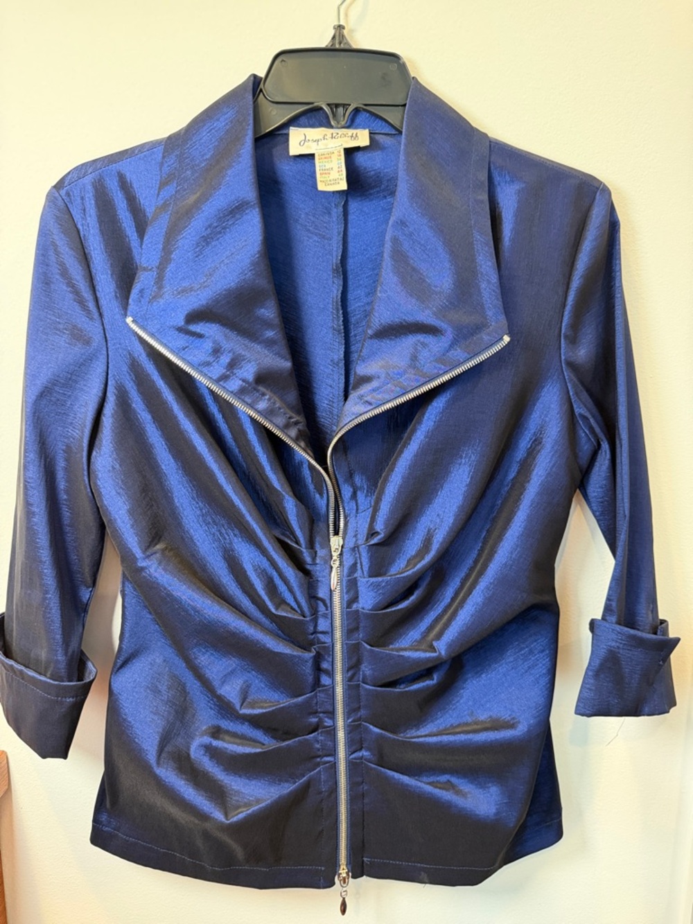 Joseph Ribkoff Shimmering Navy Zip-Front Top